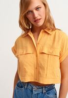 Women Yellow Pocket Detailed Crop Shirt