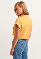 Women Yellow Pocket Detailed Crop Shirt