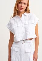 Women White Pocket Detailed Crop Shirt