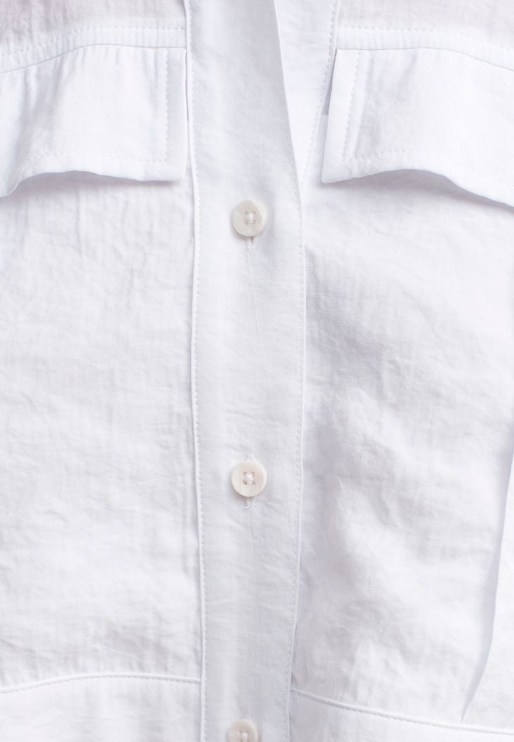 Women White Pocket Detailed Crop Shirt