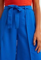 Bayan Mavi Yırtmaç Detaylı Wide-Leg Pantolon