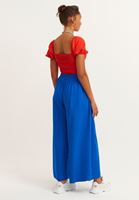 Bayan Mavi Yırtmaç Detaylı Wide-Leg Pantolon