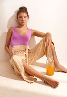 Women Beige Slit Detailed High Waist Trousers