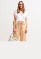 Women Beige Slit Detailed High Waist Trousers