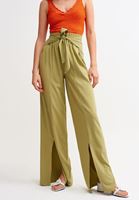 Women Green Slit Detailed High Waist Trousers