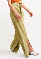 Women Green Slit Detailed High Waist Trousers