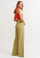 Women Green Slit Detailed High Waist Trousers