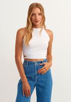 Bayan Beyaz Cut-Out Detaylı Halter Yaka Atlet