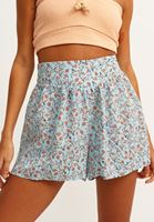 Bayan Çok Renkli Floral Desenli Mini Şort