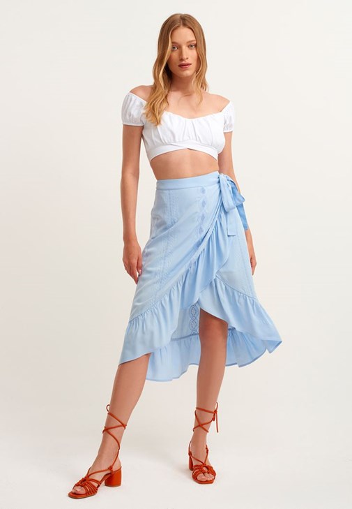 Blue Frill Detailed Skirt 