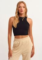 Bayan Siyah Halter Yaka Crop Top