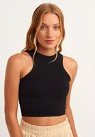 Bayan Siyah Halter Yaka Crop Top