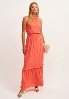Bayan Pembe Halter-Neck Maxi Elbise