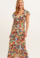 Bayan Çok Renkli Floral Desenli Kruvaze Maxi Elbise