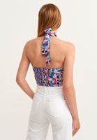 Bayan Çok Renkli Geometrik Desenli Crop Bluz