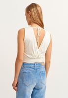 Bayan Krem Sırt Detaylı Kruvaze Crop Bluz