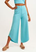 Bayan Mavi Esnek Dokulu Asimetrik Wide-Leg Pantolon