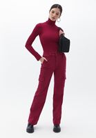 Women Bordeaux Mid Rise Cargo Pants