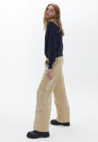 Women Beige Low Rise Wide Leg Cargo Pants