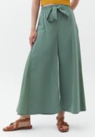 Bayan Yeşil Ultra Yüksek Bel Wide-Leg Pantolon