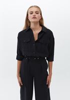 Bayan Siyah Boyfriend Cepli Gömlek ( TENCEL™ )