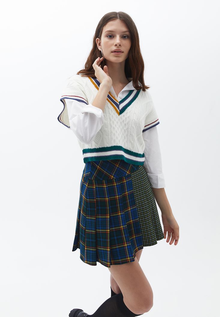 Women Mixed Crop Knitwear Pullover