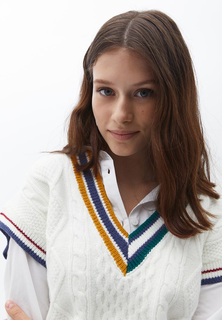 Women Mixed Crop Knitwear Pullover