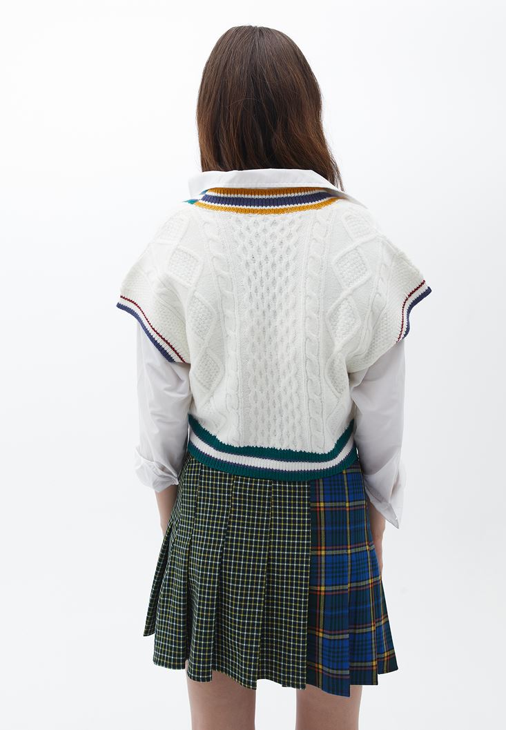 Women Mixed Crop Knitwear Pullover