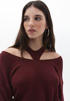 Bayan Bordo Cut-Out Detaylı Triko