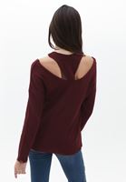 Bayan Bordo Cut-Out Detaylı Triko