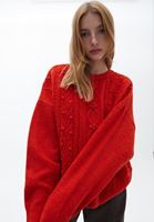 Bayan Turuncu Loose-Fit Triko Kazak