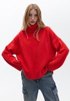 Women Red Kniwear Sweater with Zipper