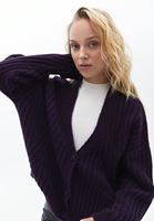 Women Purple Knitwear Cardigan with Buttons