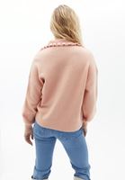 Bayan Pembe Yaka Detaylı Loose-Fit Hırka