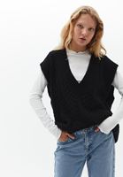 Women Black V-Neck Knitwear Pullover