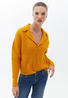 Women Yellow Knitwear Sweater with Neckline Detail