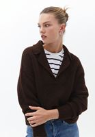 Women Brown Knitwear Sweater with Neckline Detail