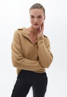 Women Beige Knitwear Sweater with Neckline Detail