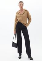 Women Beige Knitwear Sweater with Neckline Detail