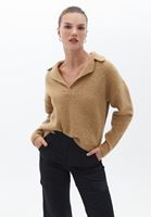 Women Beige Knitwear Sweater with Neckline Detail