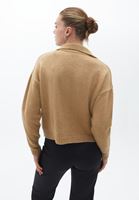 Women Beige Knitwear Sweater with Neckline Detail