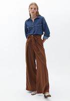 Bayan Mavi Loose-Fit Baskılı Denim Gömlek