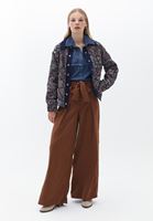 Bayan Mavi Loose-Fit Baskılı Denim Gömlek