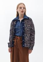 Bayan Mavi Loose-Fit Baskılı Denim Gömlek