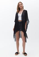 Bayan Siyah Midi Boy Basic Kimono