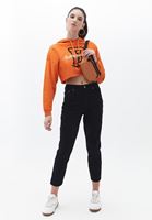 Women Orange Hooded Crop Sweatshirt