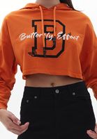 Women Orange Hooded Crop Sweatshirt