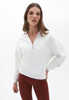 Women Cream Zippered Sweatshirt