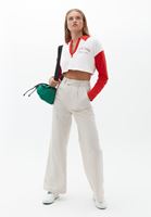 Bayan Krem Polo Yaka Crop Sweatshirt