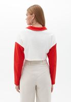 Bayan Krem Polo Yaka Crop Sweatshirt